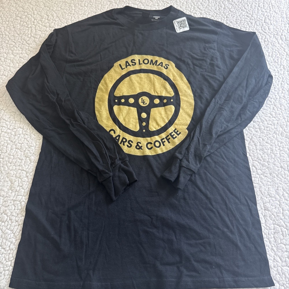Cars and coffee Las Lomas men's M graphic, long sleeve T-shirt NWOT medium